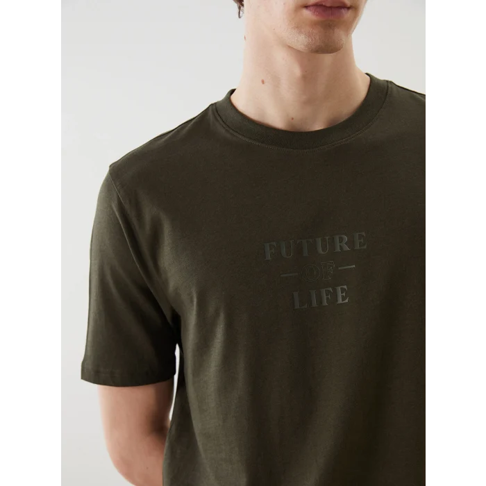 XSIDE Haki Bisiklet Yaka Baskılı Penye Erkek Tişört