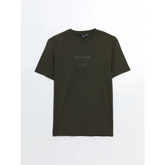 XSIDE Haki Bisiklet Yaka Baskılı Penye Erkek Tişört