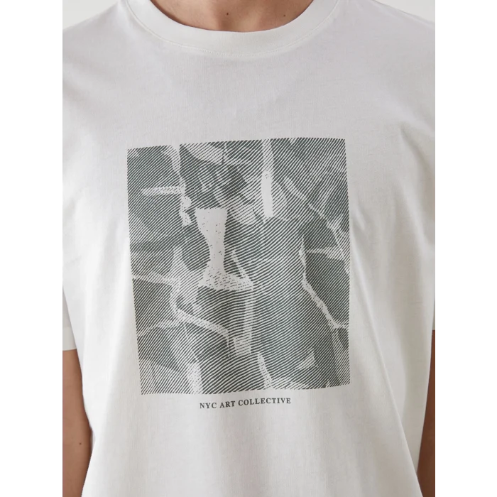 XSIDE Ekru Bisiklet Yaka Baskılı Erkek Tişört