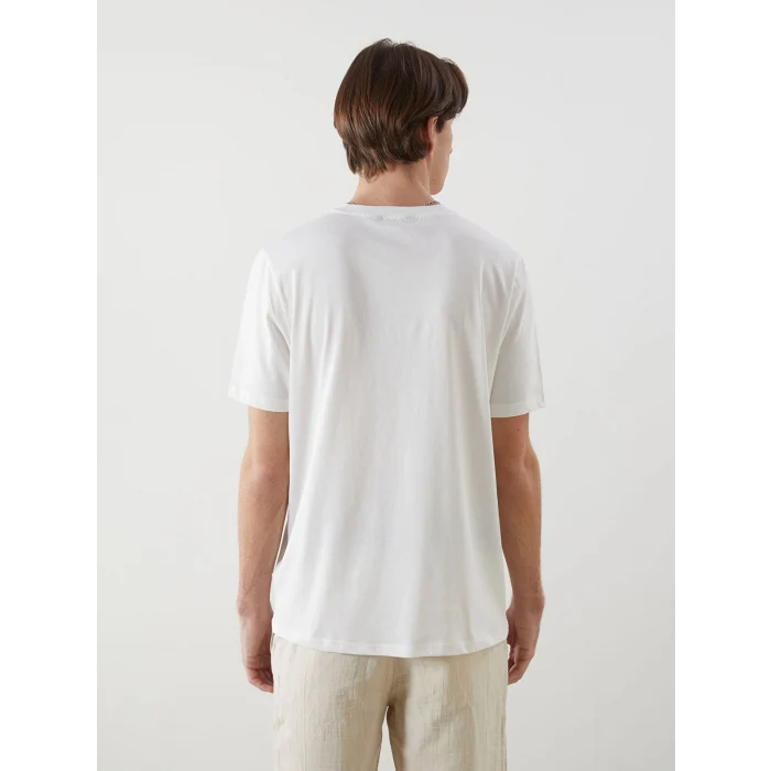 XSIDE Ekru Bisiklet Yaka Baskılı Erkek Tişört