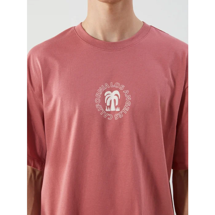 XSIDE Pembe Bisiklet Yaka Baskılı Penye Erkek Tişört