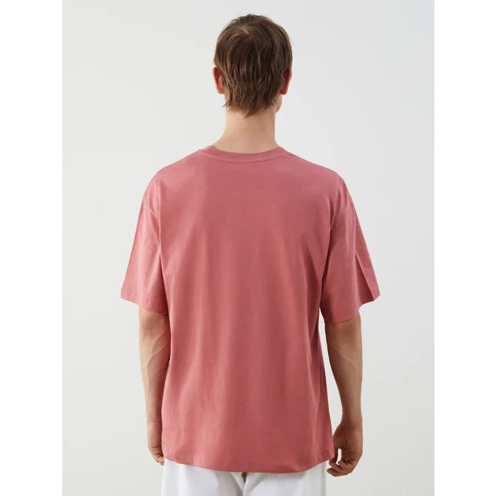 XSIDE Pembe Bisiklet Yaka Baskılı Penye Erkek Tişört