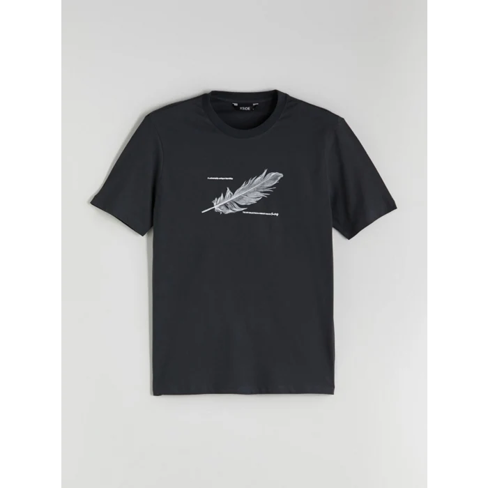 XSIDE Antrasit Bisiklet Yaka Baskılı Penye Erkek Tişört