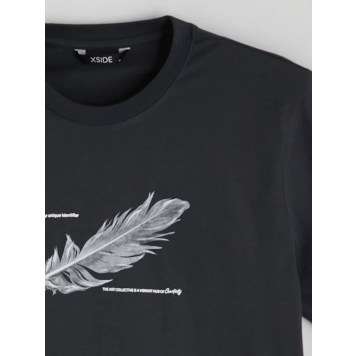 XSIDE Antrasit Bisiklet Yaka Baskılı Penye Erkek Tişört
