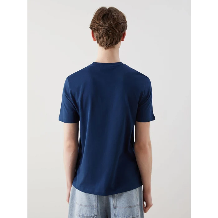 XSIDE İndigo Bisiklet Yaka New York Baskılı Penye Erkek Tişört