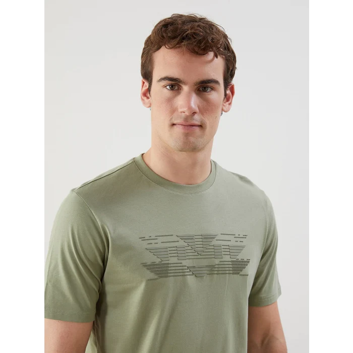 LCWAIKIKI Classic Yeşil Bisiklet Yaka Baskılı Penye Erkek Tişört