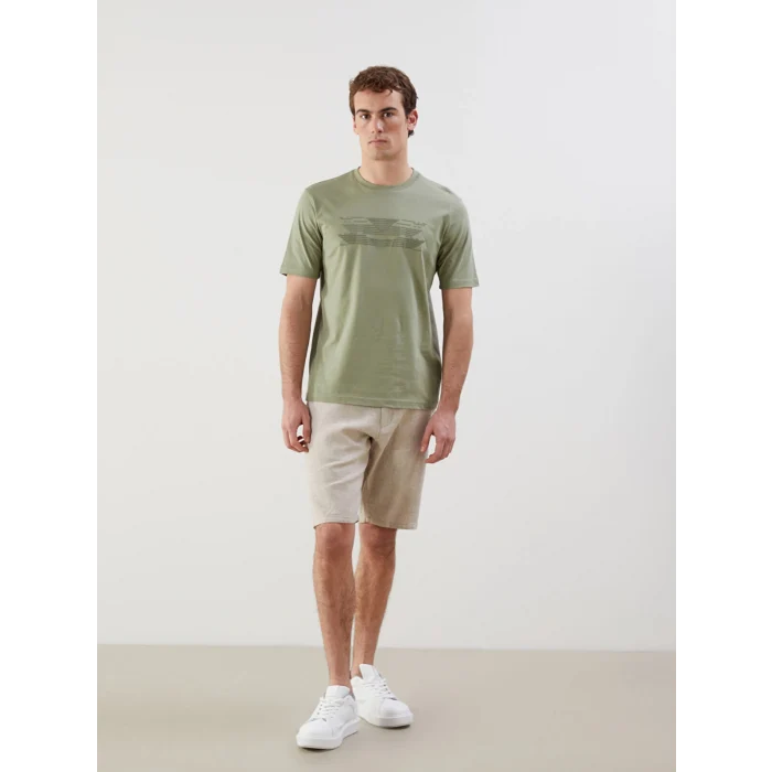 LCWAIKIKI Classic Yeşil Bisiklet Yaka Baskılı Penye Erkek Tişört