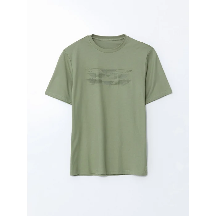 LCWAIKIKI Classic Yeşil Bisiklet Yaka Baskılı Penye Erkek Tişört