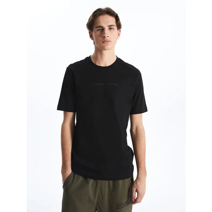 XSIDE Siyah Bisiklet Yaka Baskılı Penye Erkek Tişört