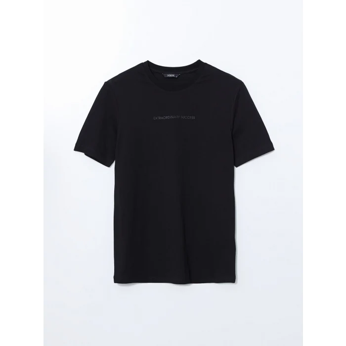 XSIDE Siyah Bisiklet Yaka Baskılı Penye Erkek Tişört