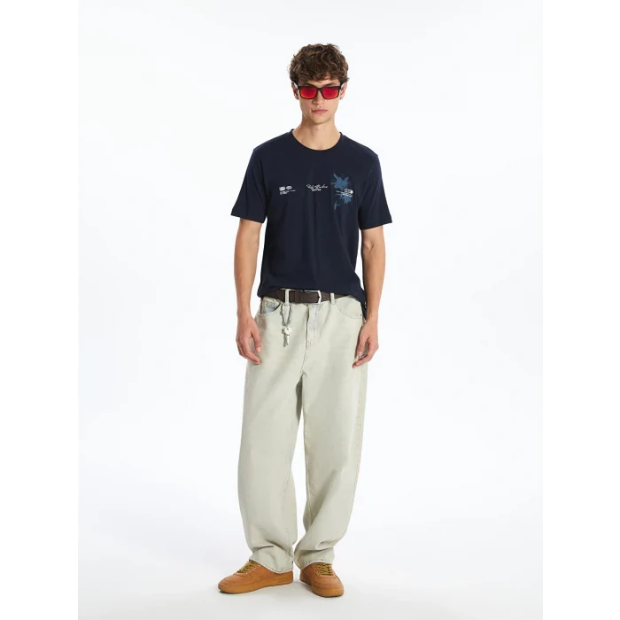 XSIDE Lacivert Bisiklet Yaka Baskılı Penye Erkek Tişört