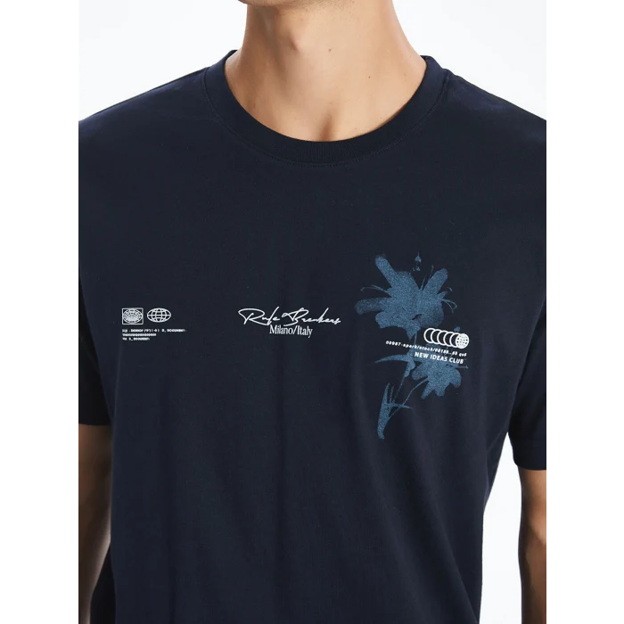 XSIDE Lacivert Bisiklet Yaka Baskılı Penye Erkek Tişört