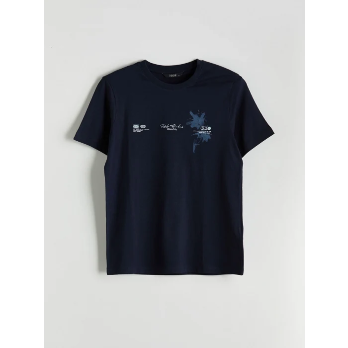 XSIDE Lacivert Bisiklet Yaka Baskılı Penye Erkek Tişört