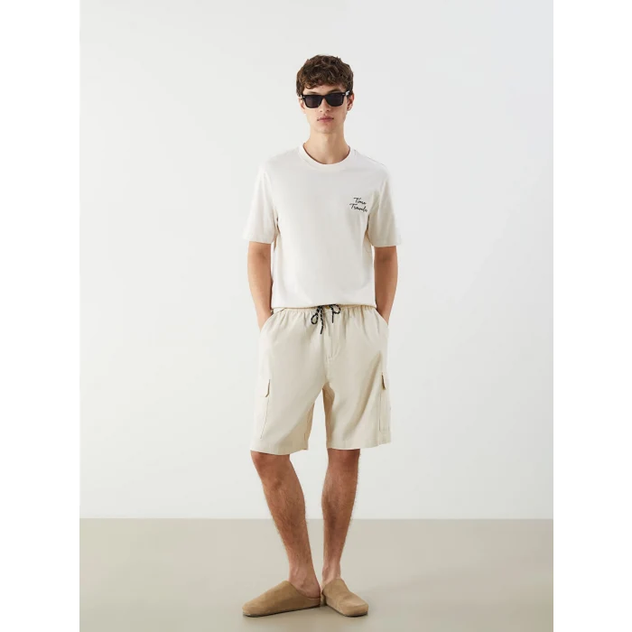 XSIDE Bej Bisiklet Yaka Baskılı Penye Erkek Tişört