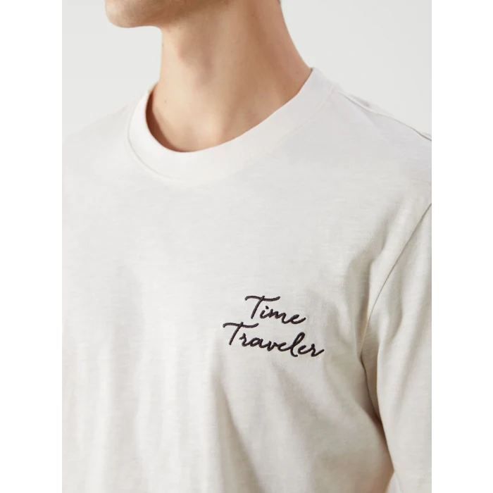 XSIDE Bej Bisiklet Yaka Baskılı Penye Erkek Tişört