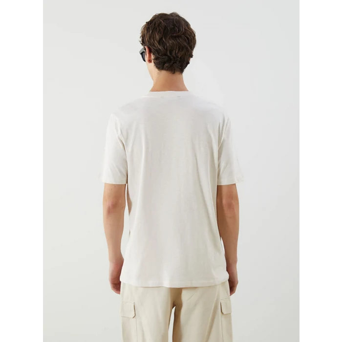 XSIDE Bej Bisiklet Yaka Baskılı Penye Erkek Tişört