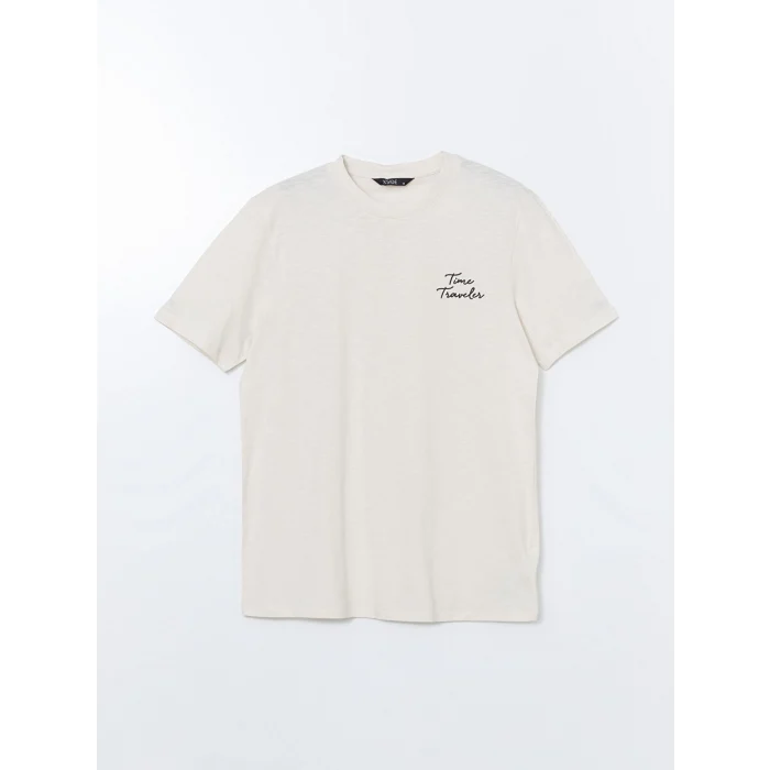 XSIDE Bej Bisiklet Yaka Baskılı Penye Erkek Tişört