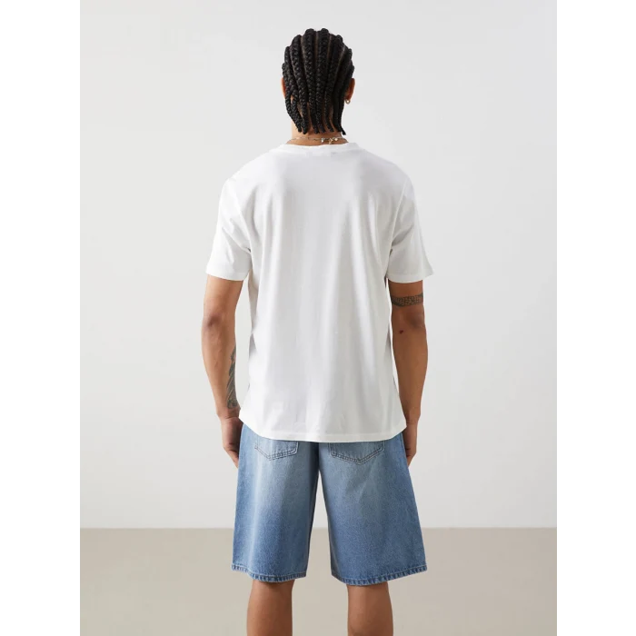 XSIDE Ekru Bisiklet Yaka Baskılı Penye Erkek Tişört