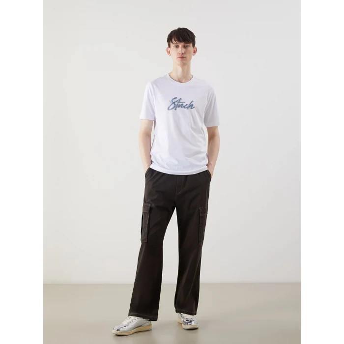 XSIDE Beyaz Bisiklet Yaka Yazı Baskılı Erkek Penye Tişört