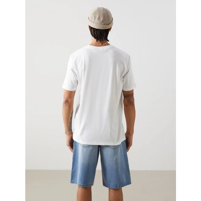 XSIDE Ekru Bisiklet Yaka Baskılı Penye Erkek Tişört