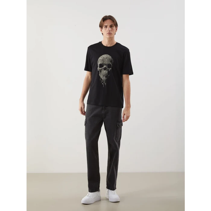 XSIDE Siyah Bisiklet Yaka Baskılı Erkek Tişört