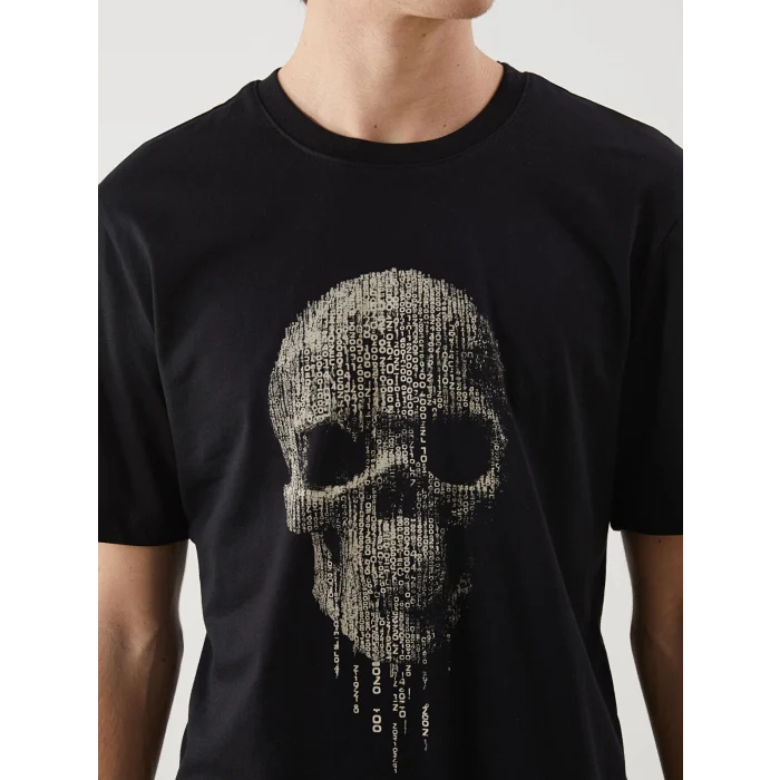 XSIDE Siyah Bisiklet Yaka Baskılı Erkek Tişört