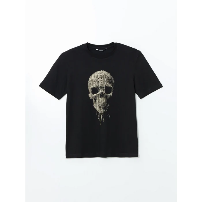 XSIDE Siyah Bisiklet Yaka Baskılı Erkek Tişört