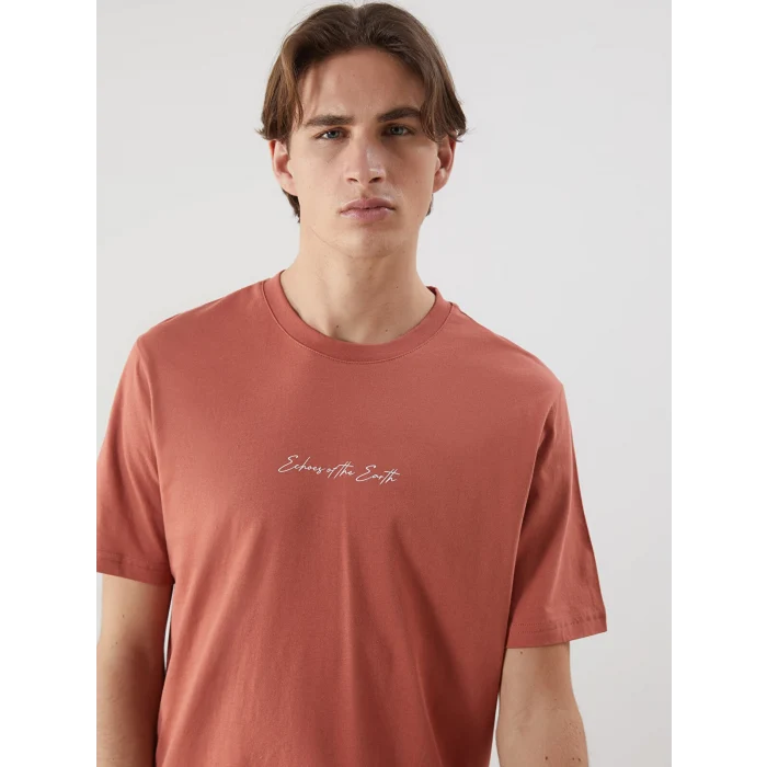 XSIDE Kahverengi Bisiklet Yaka Baskılı Penye Erkek Tişört