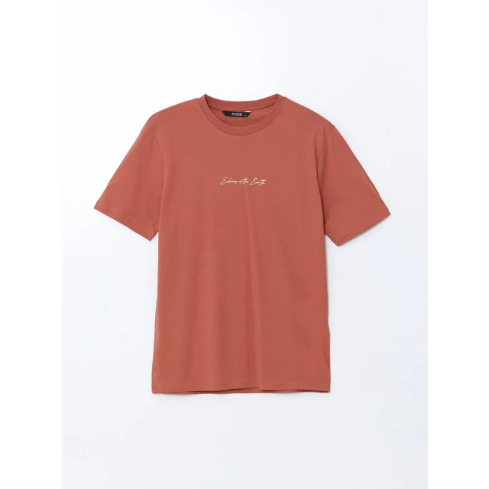XSIDE Kahverengi Bisiklet Yaka Baskılı Penye Erkek Tişört