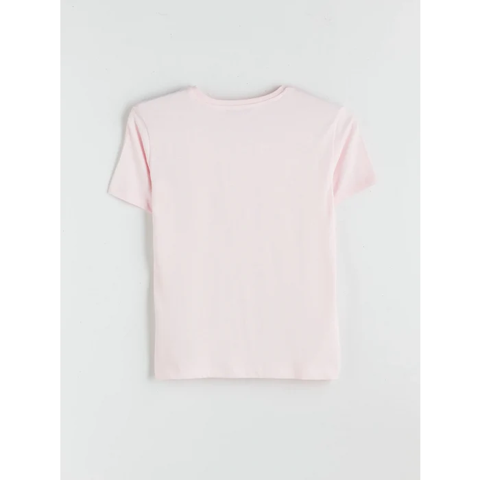 XSIDE Pembe Bisiklet Yaka Chicago Baskılı Kadın Tişört