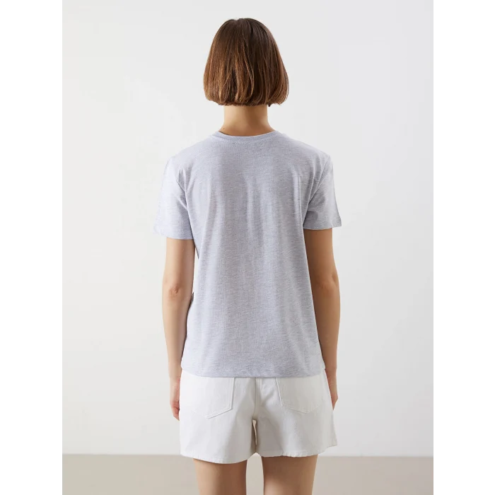 XSIDE Gri Bisiklet Yaka California Baskılı Kadın Tişört