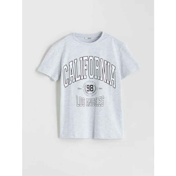 XSIDE Gri Bisiklet Yaka California Baskılı Kadın Tişört