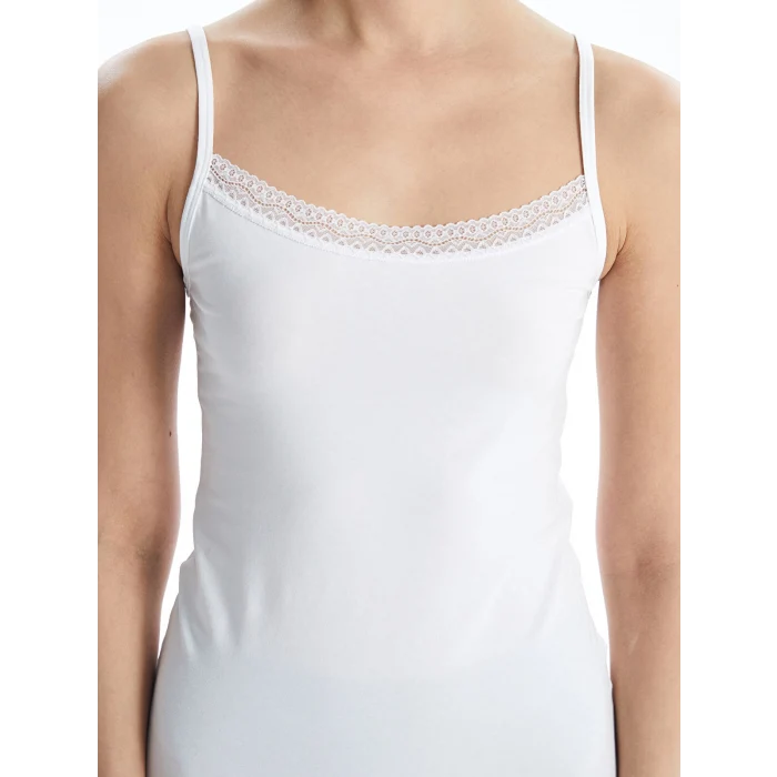 LCW DREAM Beyaz U Yaka Dantel Detaylı İp Askılı Kadın Atlet