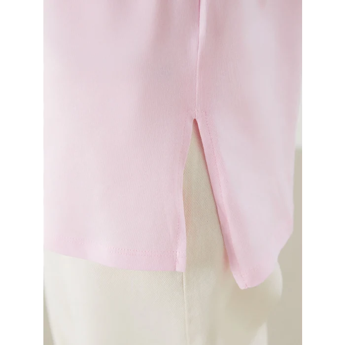 LCWAIKIKI Classic Pembe Bisiklet Yaka Baskılı Kadın Tişört