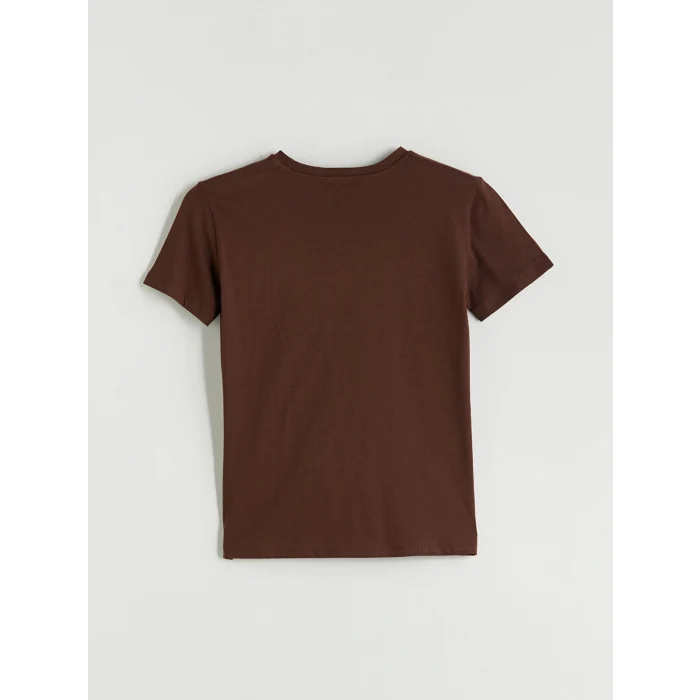 XSIDE Kahverengi Bisiklet Yaka Chicago Baskılı Kadın Tişört