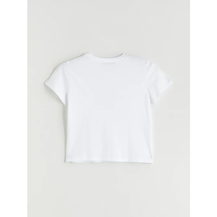 XSIDE Beyaz Bisiklet Yaka Çiçek Baskılı Kadın Tişört