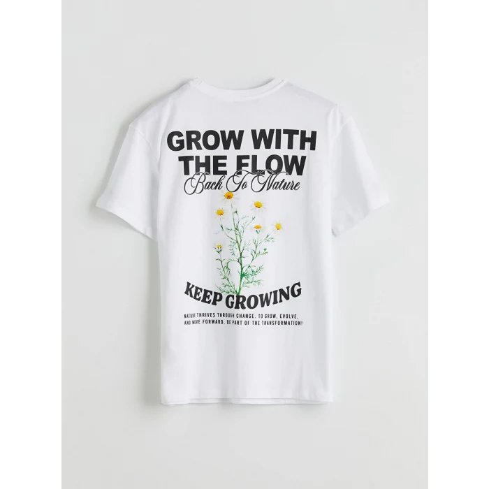 XSIDE Beyaz Bisiklet Yaka Baskılı Kadın Tişört