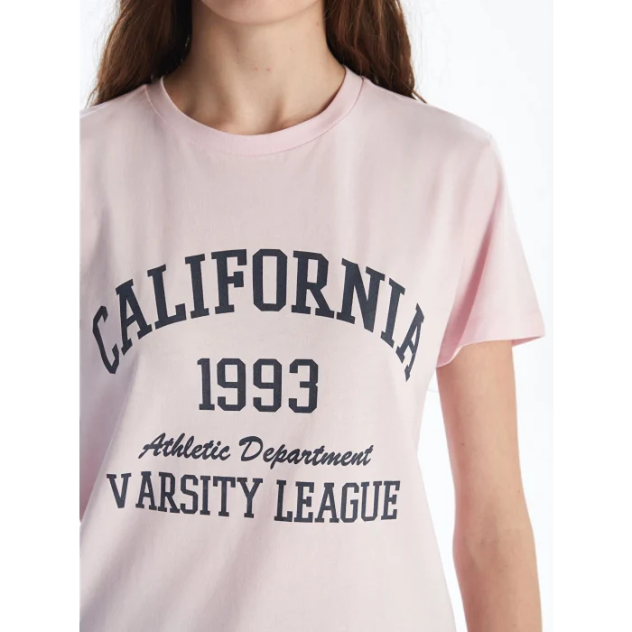 XSIDE Pembe Bisiklet Yaka California Baskılı Kadın Tişört