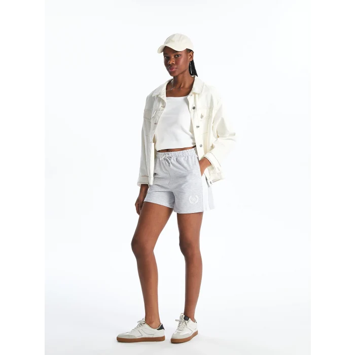 XSIDE Gri Beli Lastikli Baskılı Kadın Şort