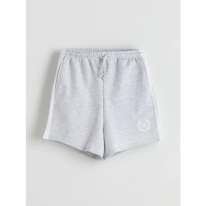 XSIDE Gri Beli Lastikli Baskılı Kadın Şort