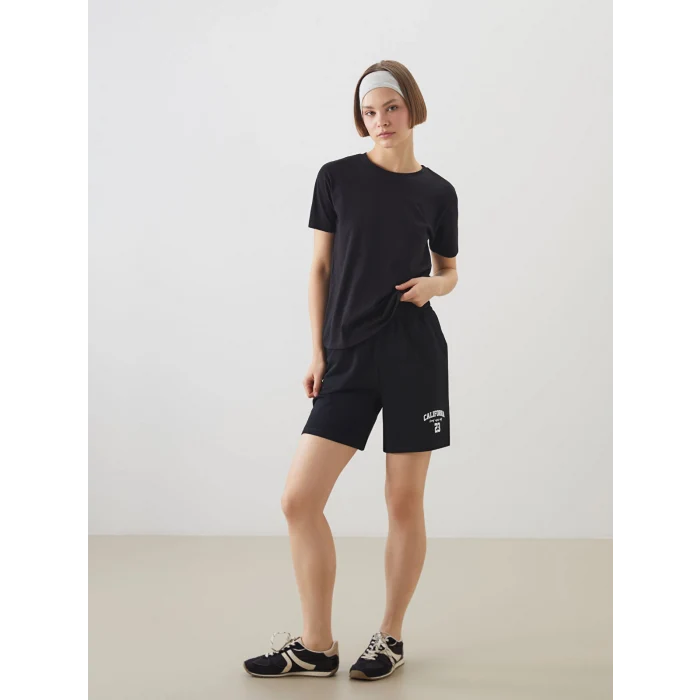 XSIDE Siyah Beli Lastikli California Baskılı Kadın Şort