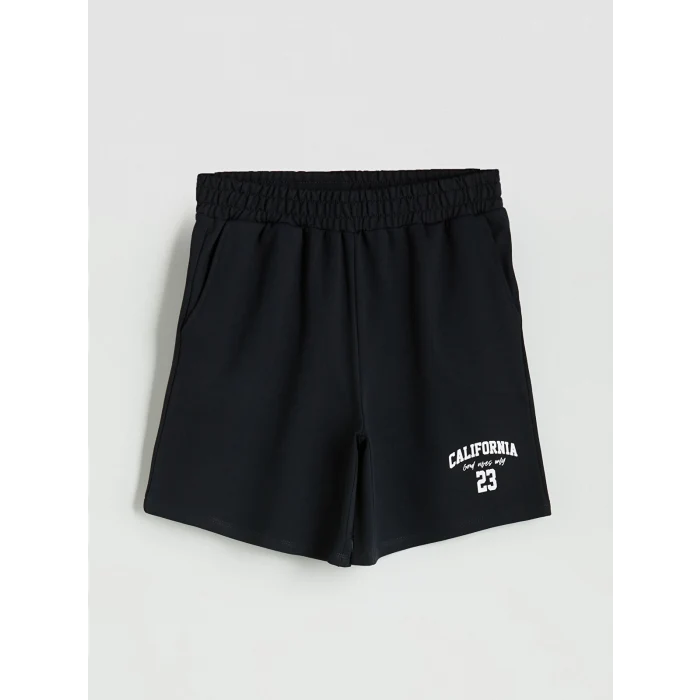 XSIDE Siyah Beli Lastikli California Baskılı Kadın Şort