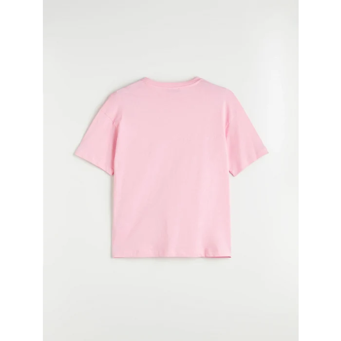 LCW Vision Pembe Bisiklet Yaka Baskılı Oversize Kadın Tişört