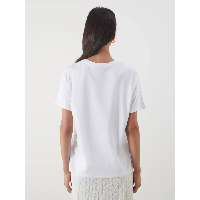 LCW Vision Beyaz Bisiklet Yaka Baskılı Kadın Tişört