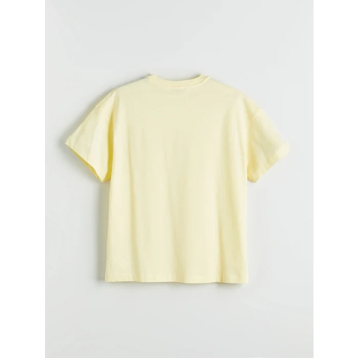 LCW Vision Sarı Bisiklet Yaka Baskılı Oversize Kadın Tişört