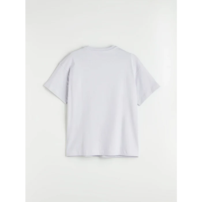 LCW Vision Lila Bisiklet Yaka Baskılı Oversize Kadın Tişört