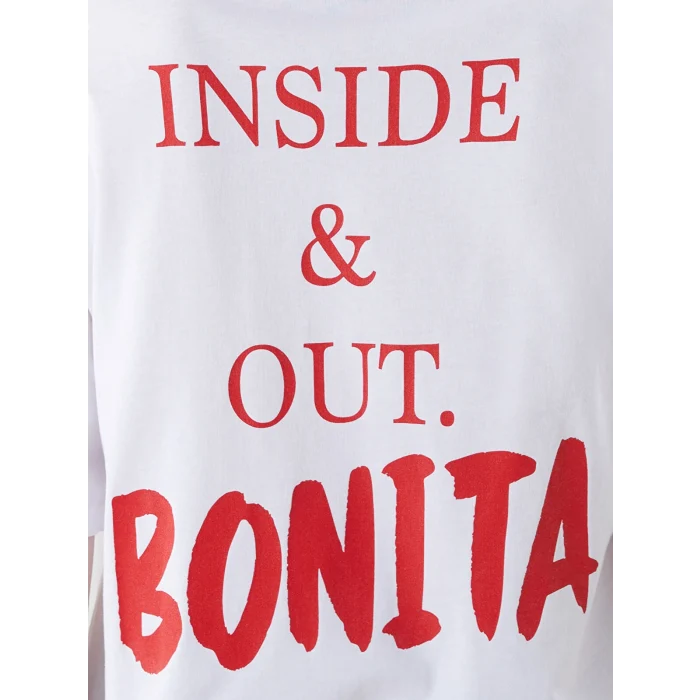 LCW Vision Beyaz Bisiklet Yaka Baskılı Oversize Kadın Tişört