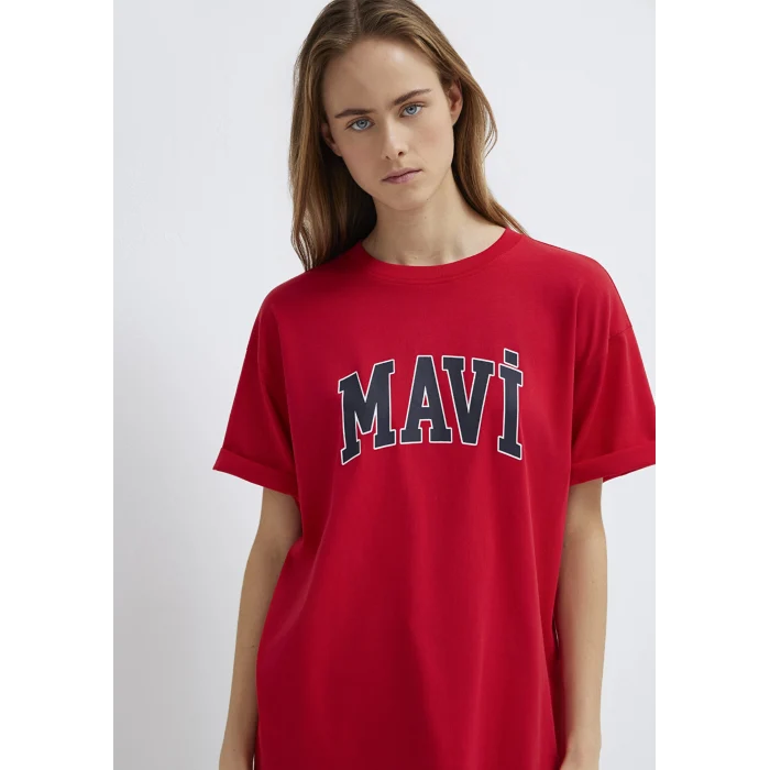 Mavi 1600843-82054 Mavi Logo Baskılı Kırmızı Tişört