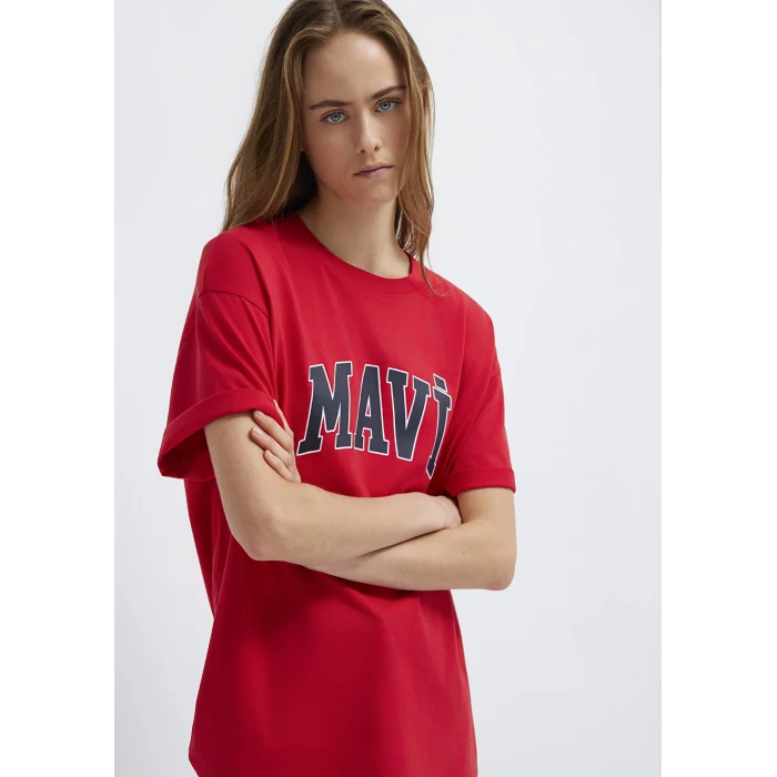 Mavi 1600843-82054 Mavi Logo Baskılı Kırmızı Tişört