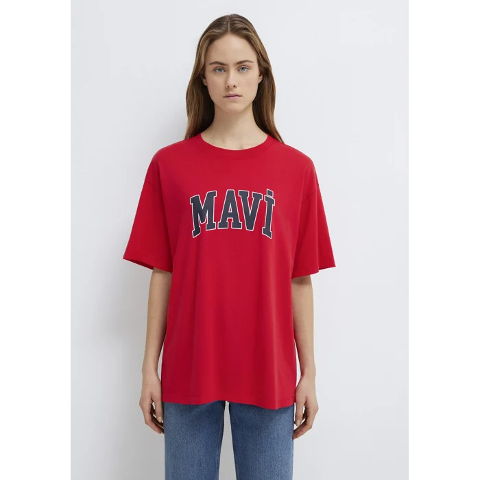 Mavi 1600843-82054 Mavi Logo Baskılı Kırmızı Tişört